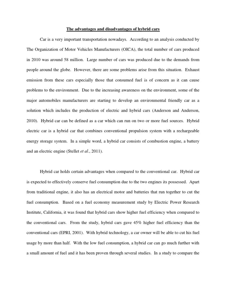 The Advantages And Disadvantages Of Hybrid Cars | PDF | Hybrid Vehicle | Hybrid Electric Vehicle