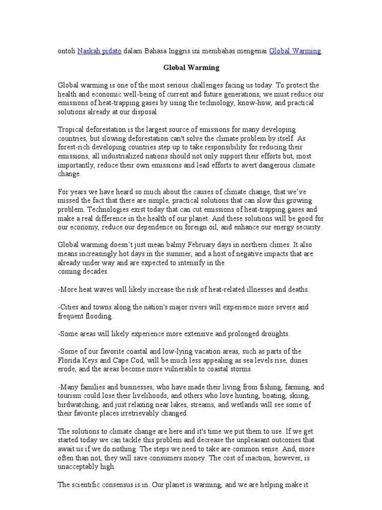 Teks Pidato Bahasa Indonesia Tentang Global Warming - Berbagai Teks Penting