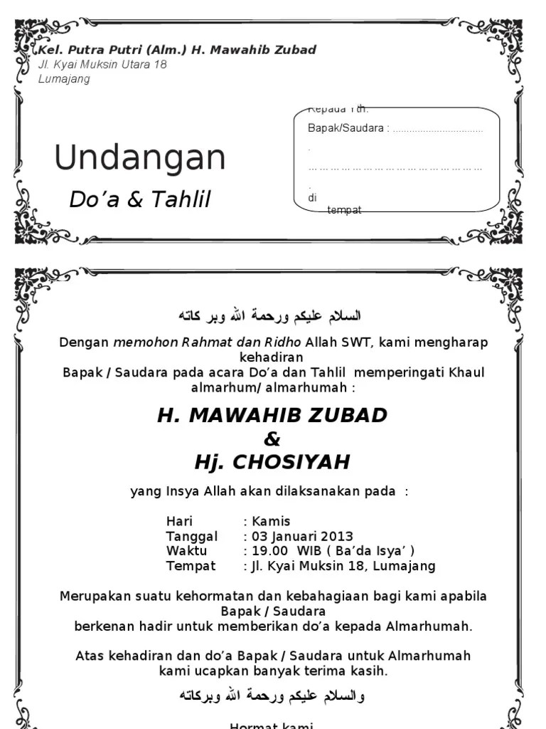 Contoh Surat Undangan Yasinan Dan Tahlil Doc Contoh Surat 