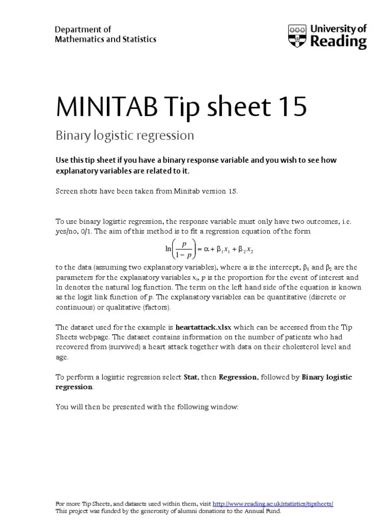 Minitab Tip Sheet 15 | PDF | Logistic Regression | P Value