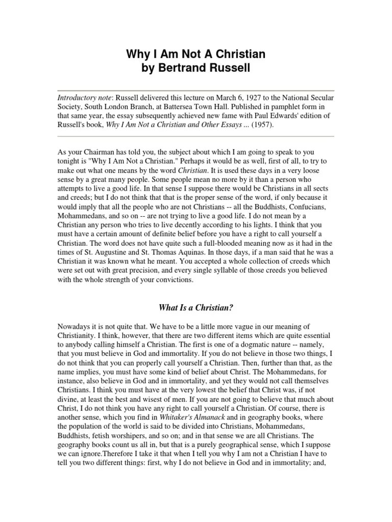 Why I Am Not A Christian - Bertrand Russell | PDF | Reason | Argument