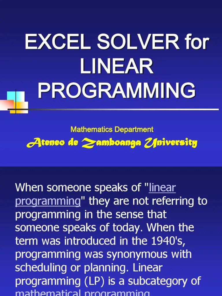 Solving The Wyndor Glass Company Linear Programming Problem Using Excel ...