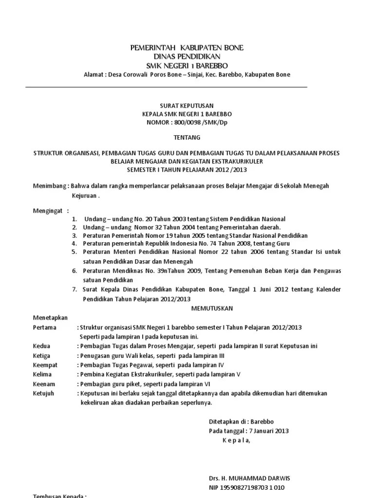 Contoh sk pembagian tugas mengajar dan kegiatan ekstrakurikuler untuk guru. Sk Pembagian Tugas Semester Genap Tahun 2012 2013 Pdf