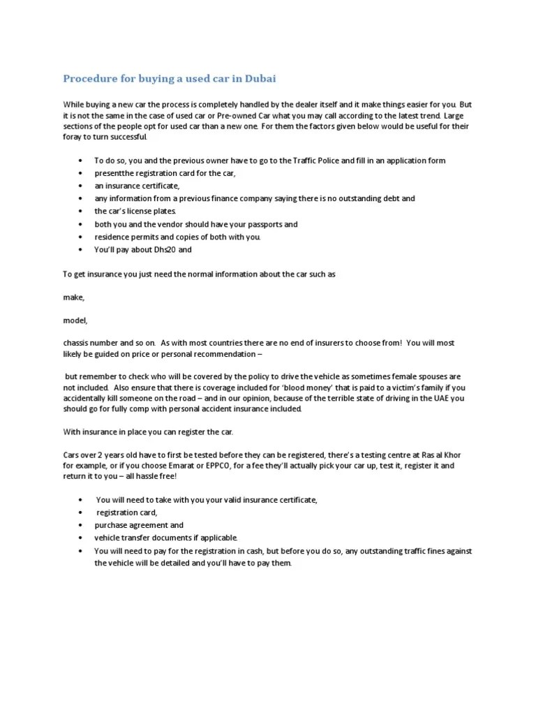 Procedure For Buying A Used Car In Dubai | PDF | Driver's License ...