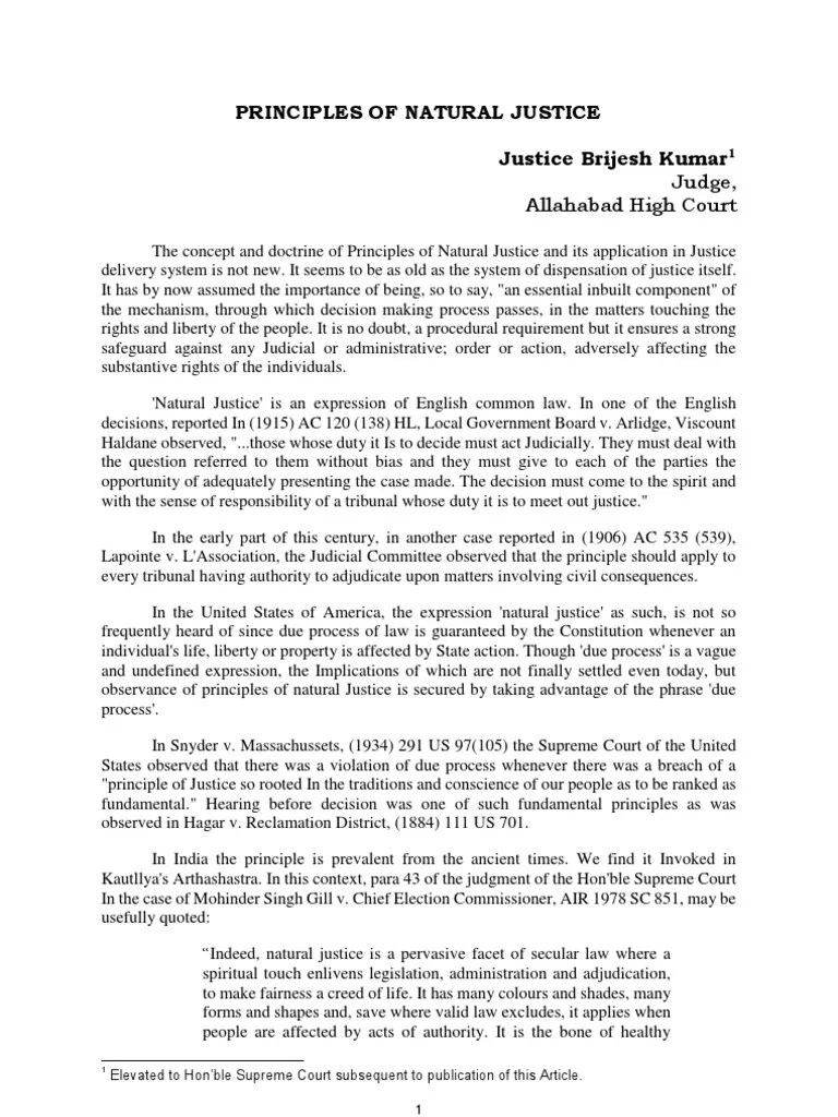 Principles Of Natural Justice Justice Brijesh Kumar: Judge, Allahabad High Court | PDF ...