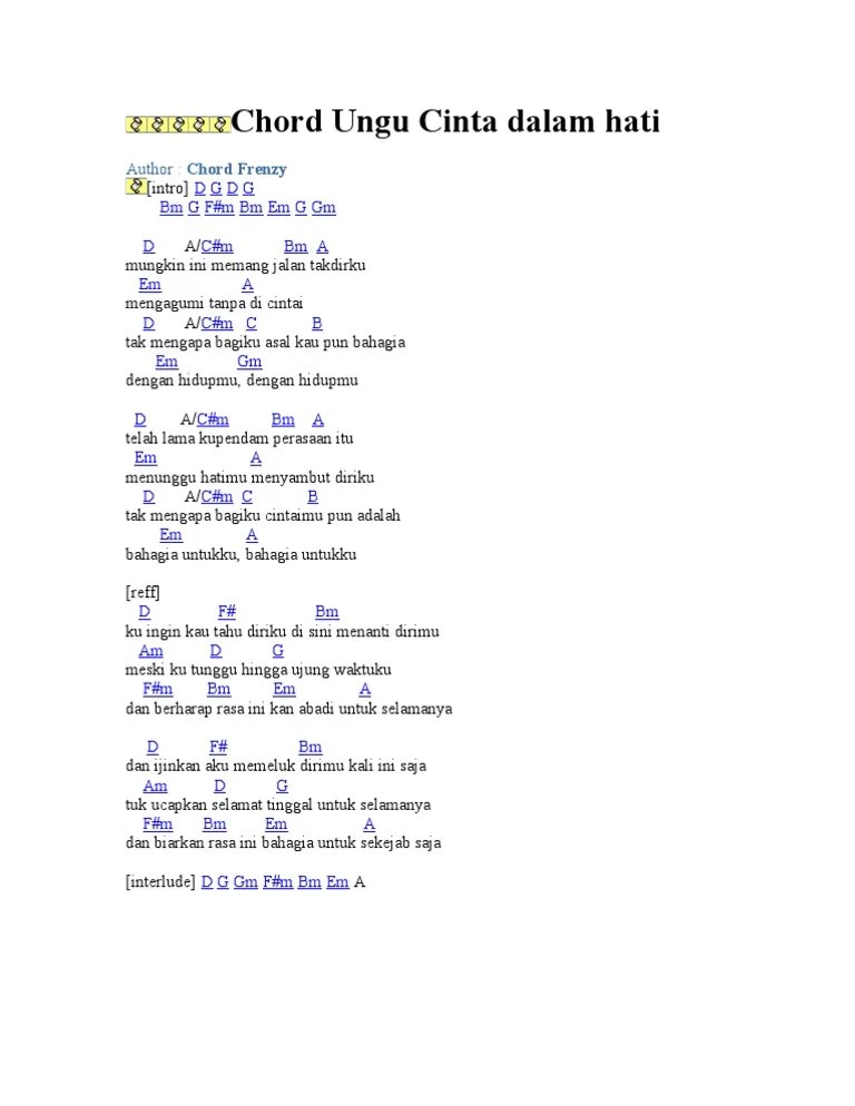 Lirik Dan Kunci Gitar Cinta Dalam Hati Ungu
