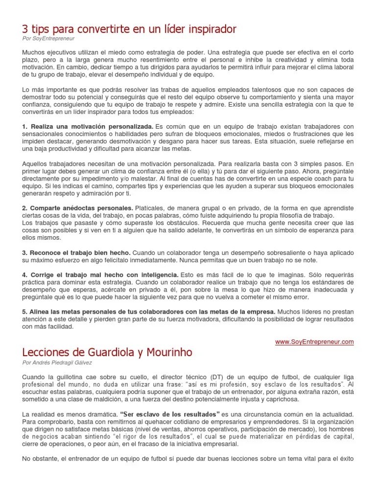3 Tips Para Convertirte En Un Líder Inspirador | Descargar Gratis PDF | FC Barcelona | Liderazgo