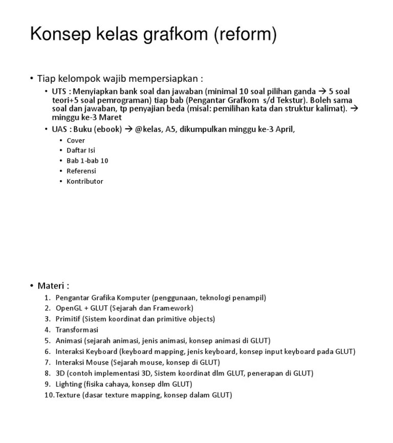 Soal yang akan saya sajikan kali ini berupa 40 pilihan ganda dan 10 essay. Konsep Kelas Grafkom Reform