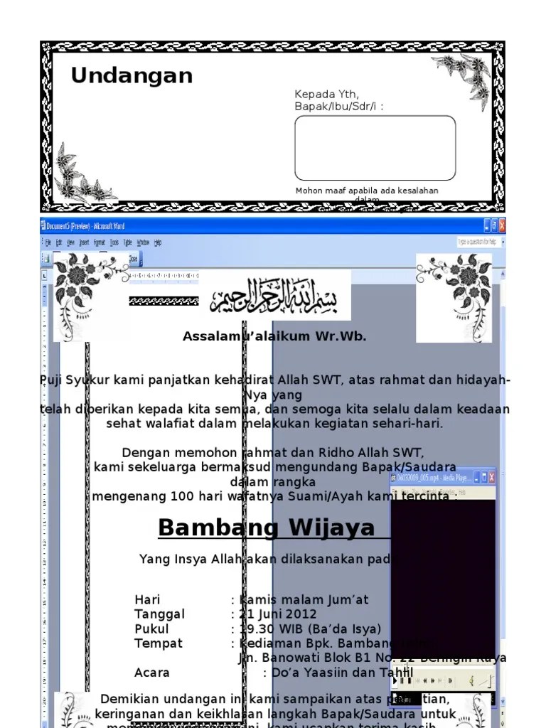 Contoh surat undangan resmi dan tidak resmi. Contoh Surat Undangan Tahlil 40, 100, 1000 hari (haul).doc