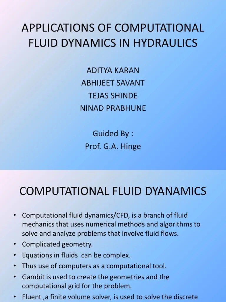 Applications Of Computational Fluid Dynamics In Hydraulics | PDF ...