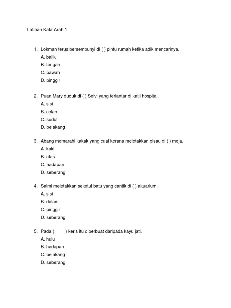 Ejercicio de soalan kata arah tahun 1 hingga 6. Latihan Kata Arah Tahun 2 Mariodsxz