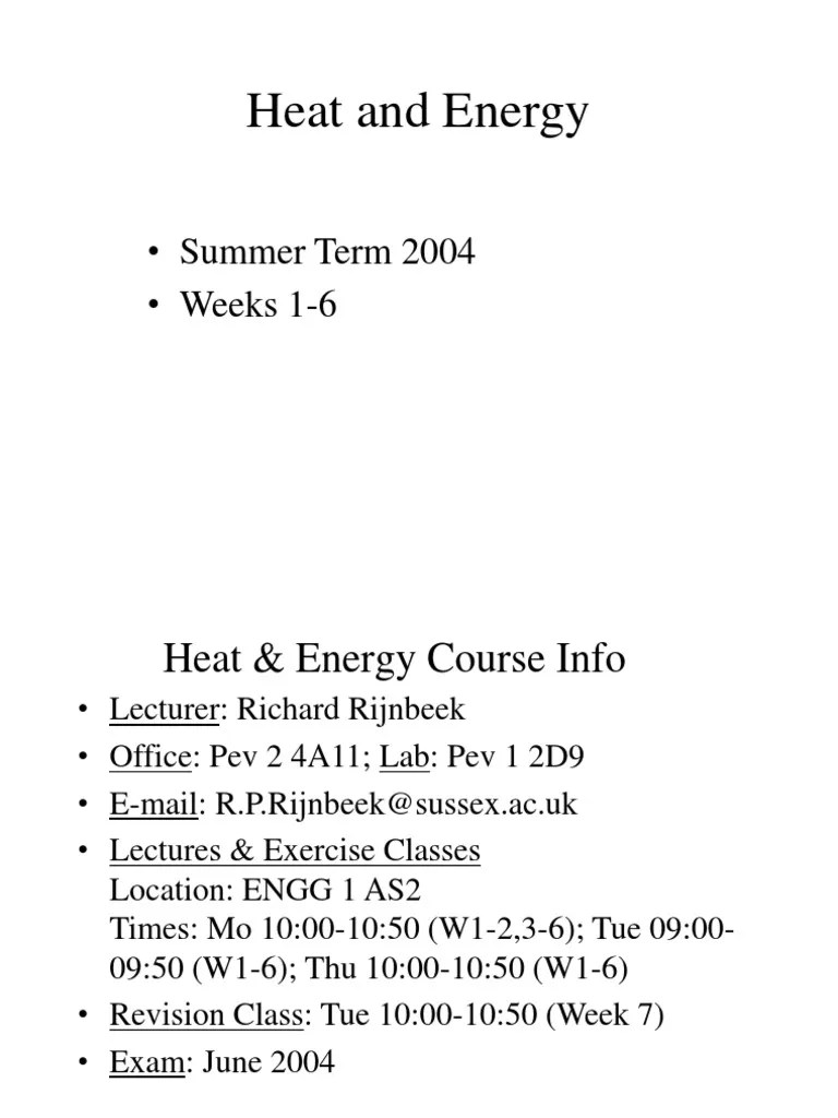 Heat And Energy: - Summer Term 2004 - Weeks 1-6 | PDF | Temperature | Gases