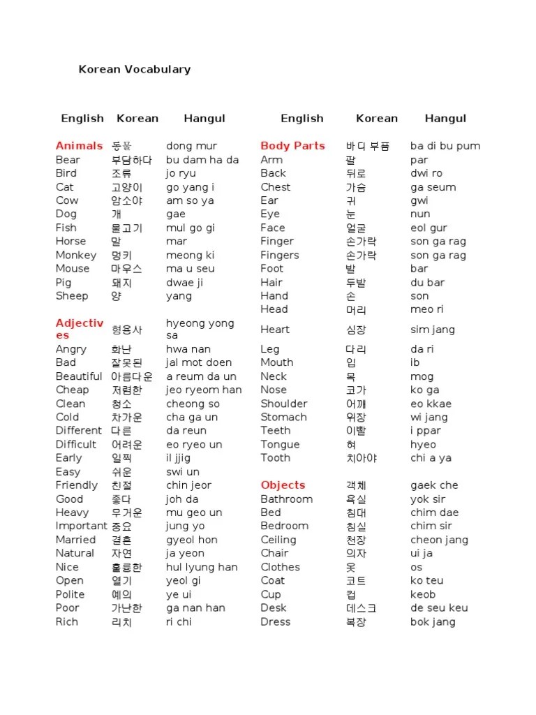 korean vocabulary