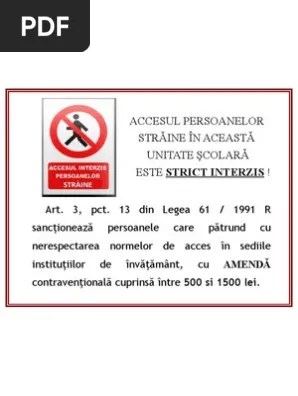 Procedură privind accesul personelor în perimetrul școlii în contextul pandemiei covid 13/11/2020. Acces Interzis Persoane Straine