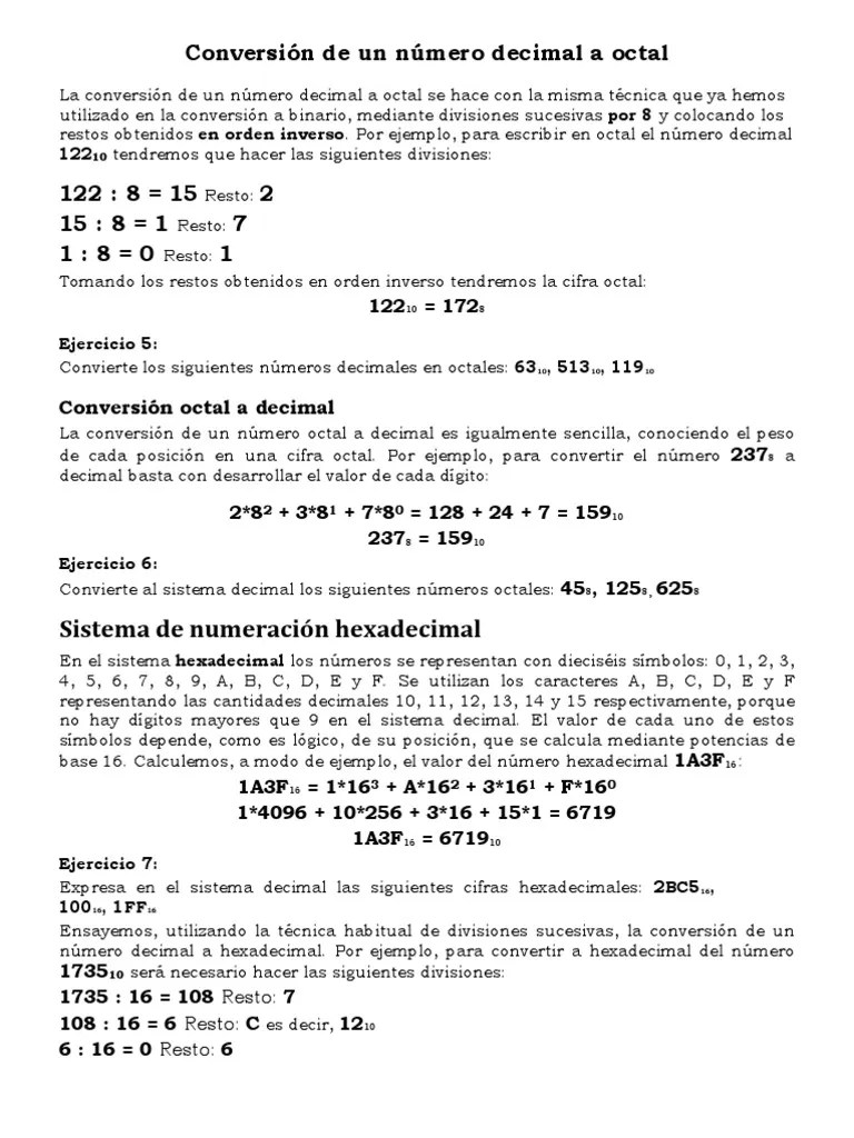 Conversión De Un Número Decimal A Octal | Descargar Gratis PDF | Decimal | Convenciones De Nombres