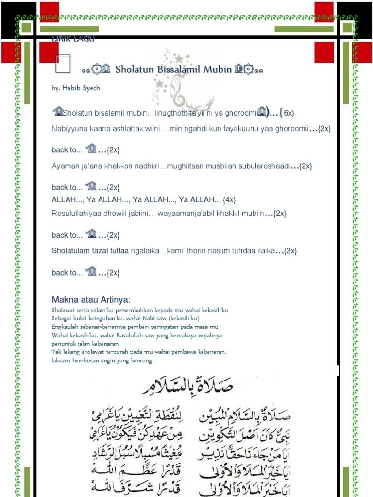 Lirik Lagu Sholatun Bissalamil Mubin | PDF