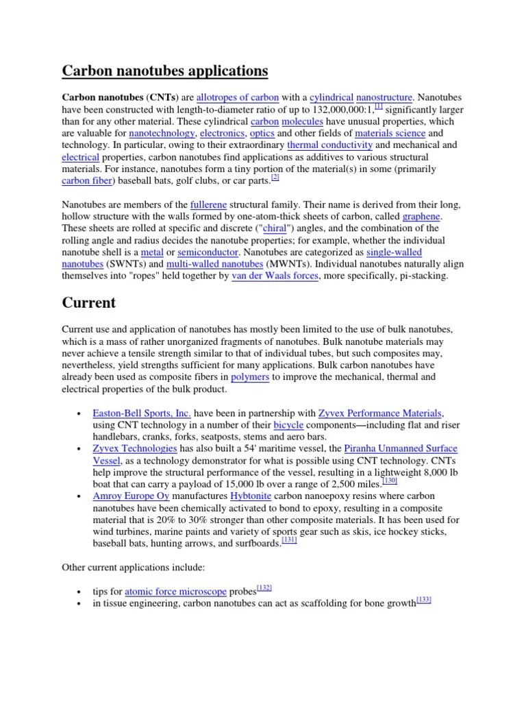 Carbon Nanotubes Applications | PDF | Carbon Nanotube | Chemistry