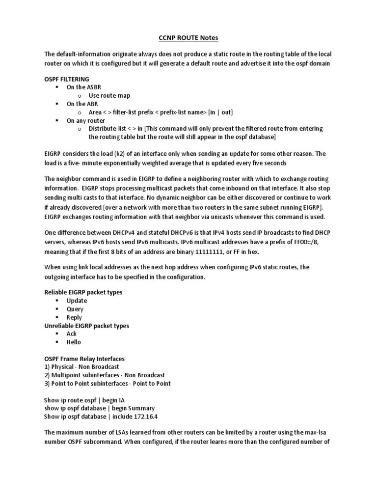 CCNP Route Notes | PDF | Router (Computing) | Ip Address