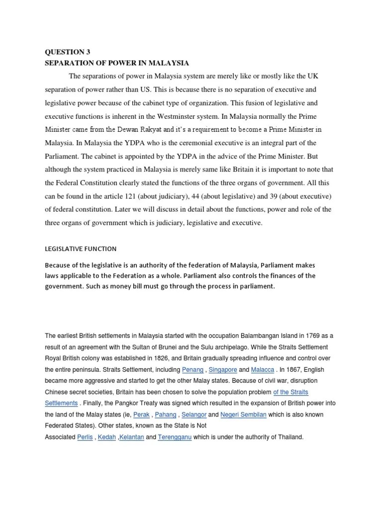 Separation Of Power In Malaysia | PDF | Malaysia | Separation Of Powers