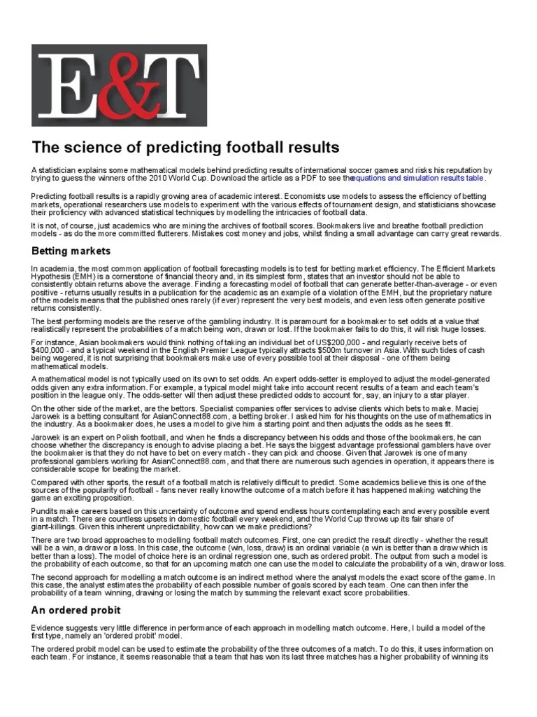 Predicting Football | PDF | Odds | Prediction