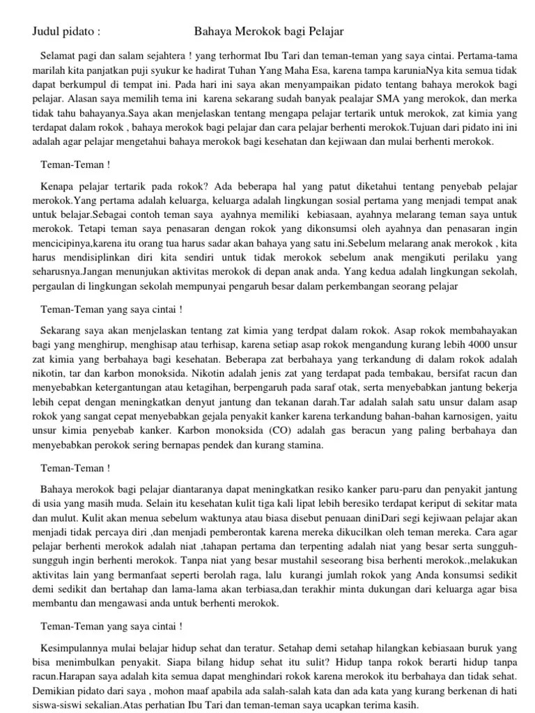 Kita bisa mulai dari lingkungan terdekat kita. Pidato Bahaya Merokok Pdf