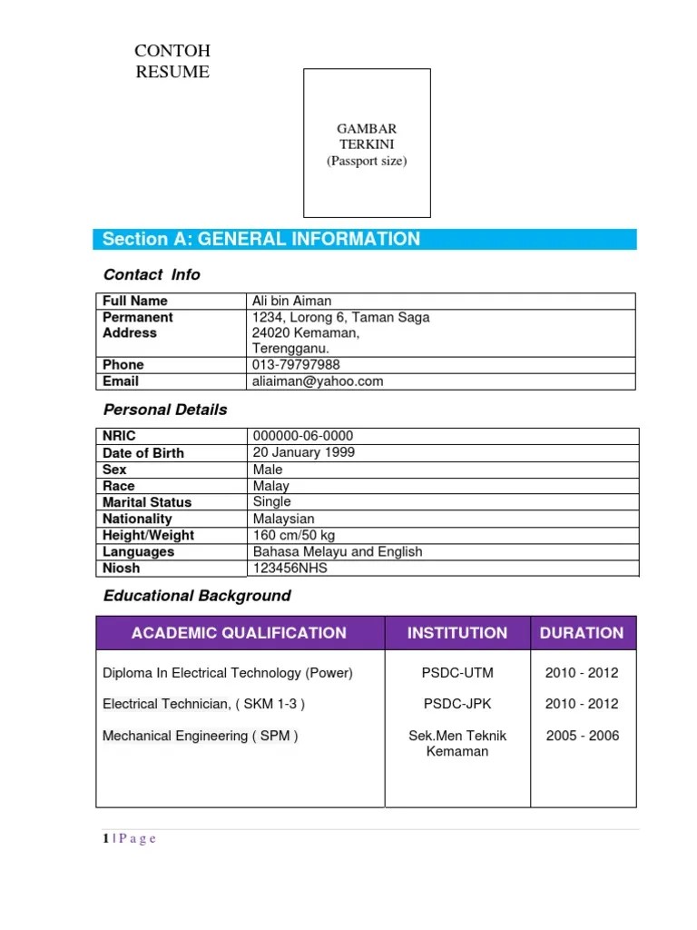 Contoh resume untuk latihan industri. Resume Latihan Industri Pdf