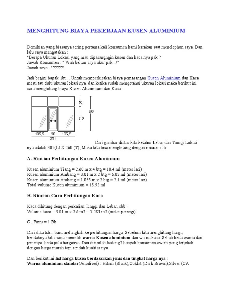 Menghitung Harga Pekerjaan Kusen Aluminium | PDF