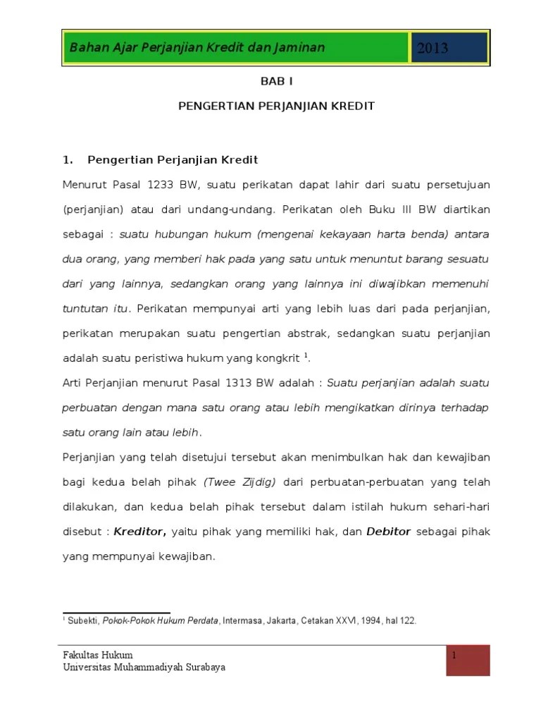Buku Ajar Mata Kuliah Hukum Perjanjian Kredit Dan Jaminan | PDF