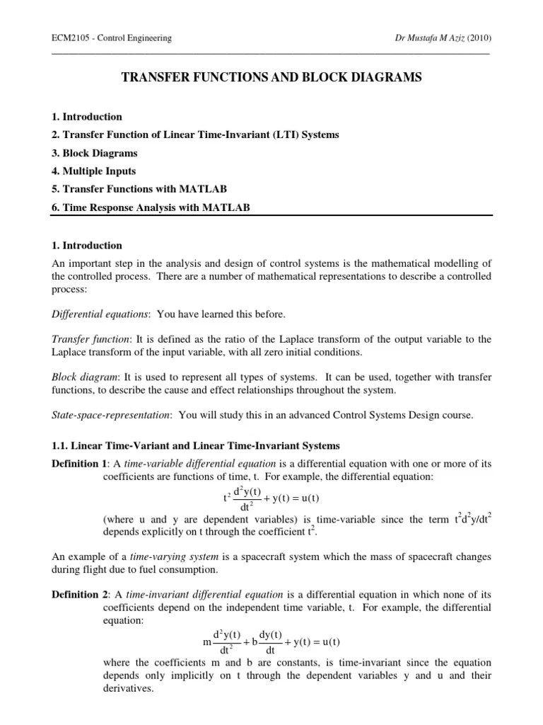 Transfer Functions And Block Diagrams PDF | PDF | Laplace Transform ...
