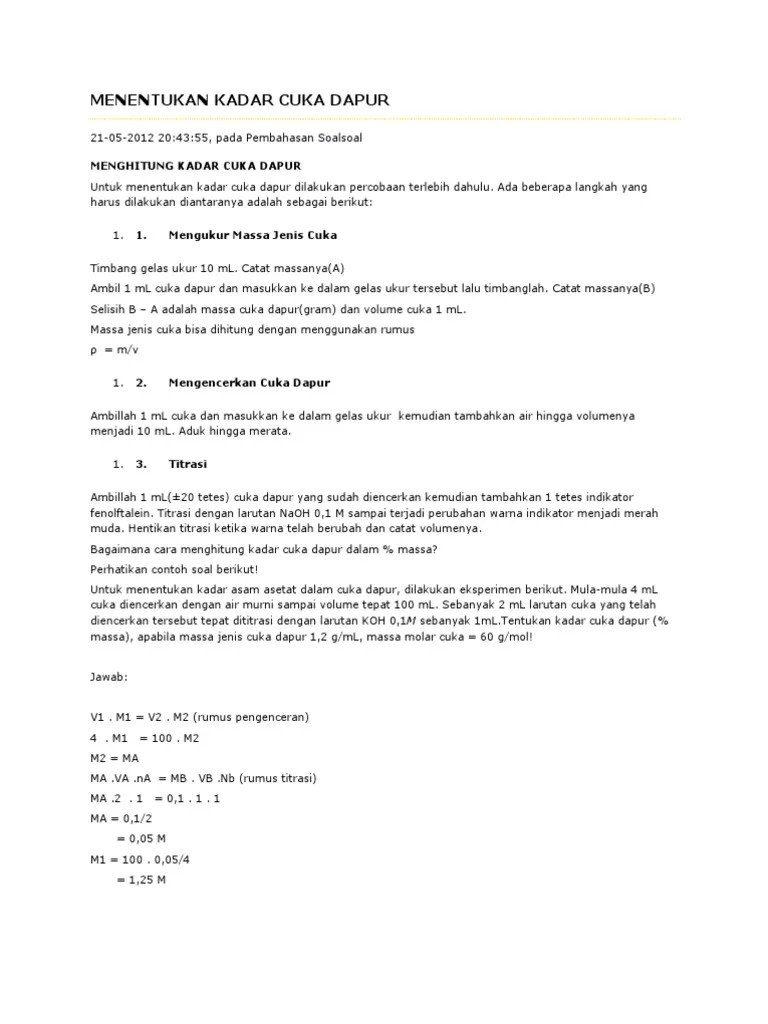 Menentukan Kadar Cuka Dapur | PDF