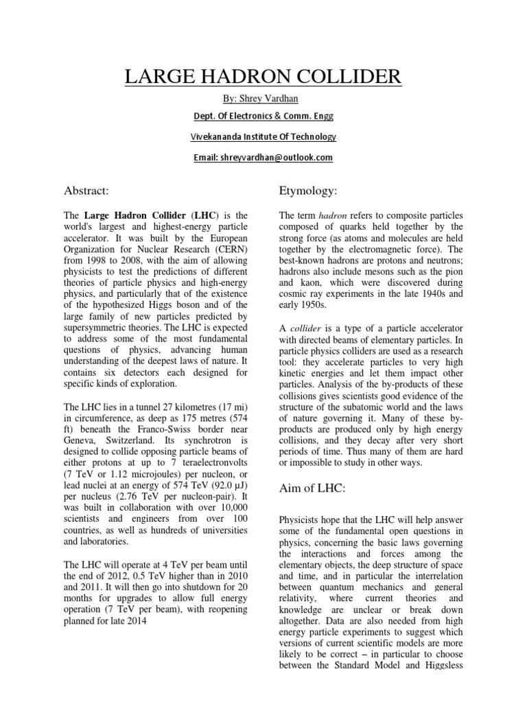 Large Hadron Collider | PDF | Large Hadron Collider | Particle Physics