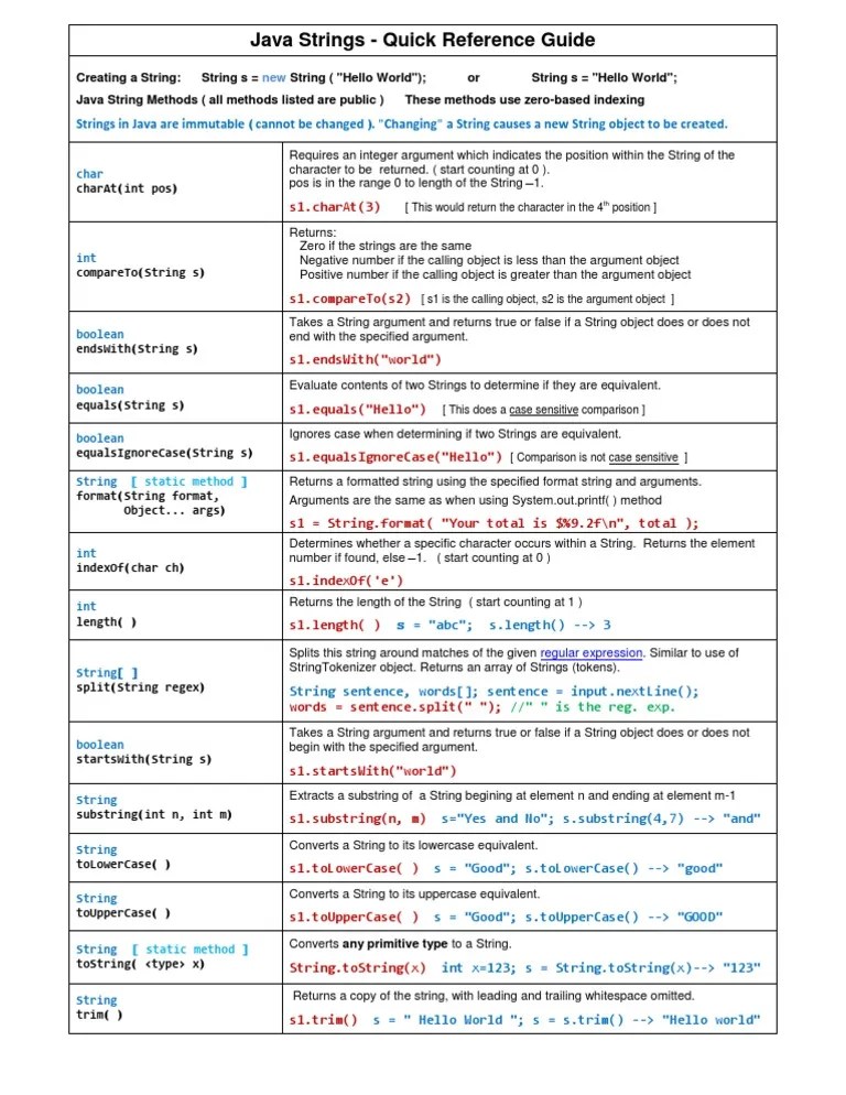 Java String Quick Guide | PDF | String (Computer Science) | Boolean ...