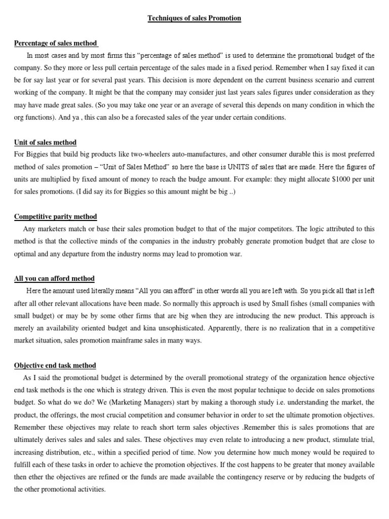 Percentage Of Sales Method | PDF | Sales | Marketing