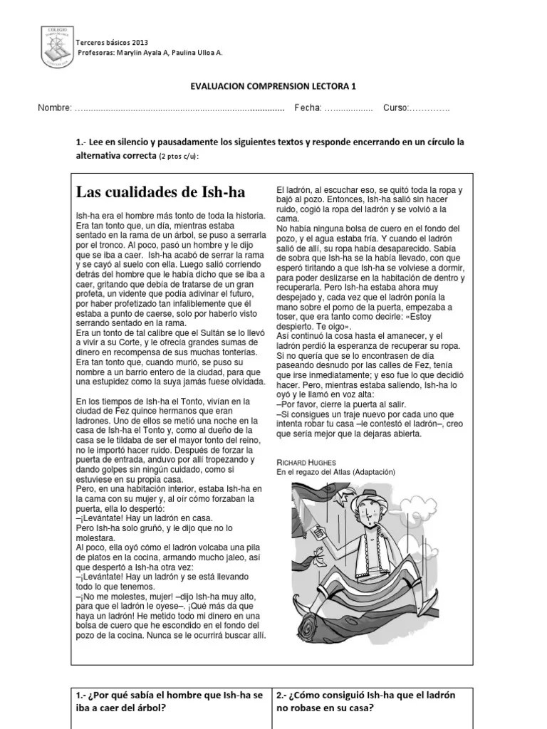 Evaluacion Comprension Lectora Lenguaje 1 | PDF | Ocio