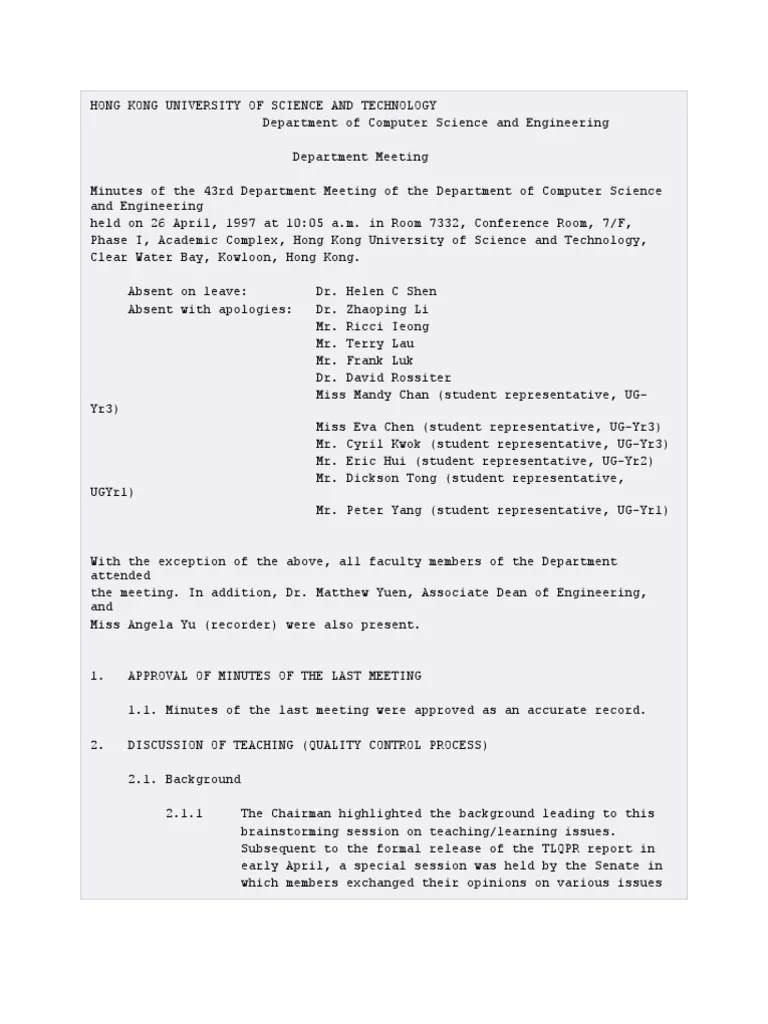 Example Minute Of Meeting | PDF | Lecture | Cognition