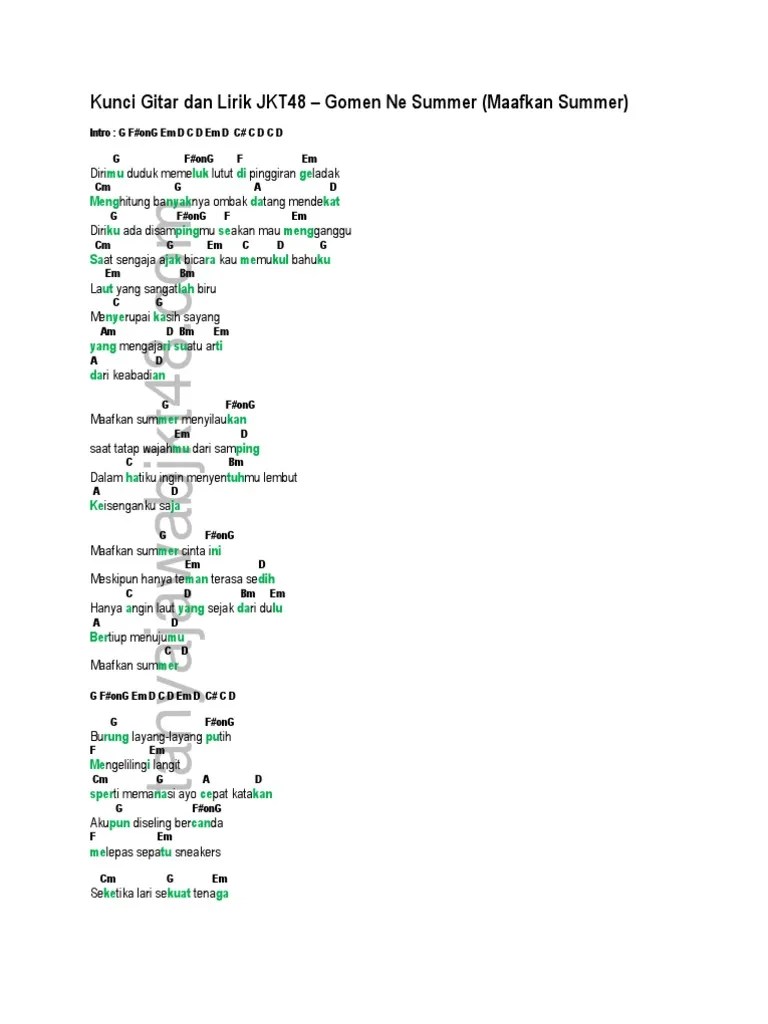 Kord Gitar Gomen Ne Summer - JKT48 | PDF