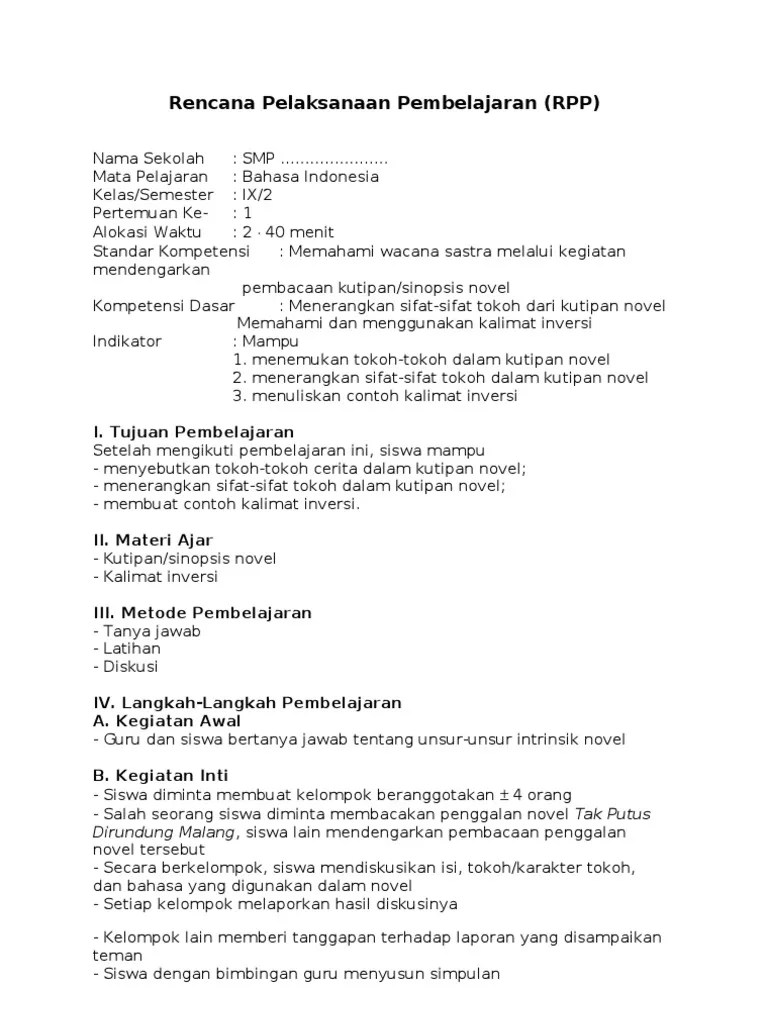 Rencana pelaksanaan pembelajaran (rpp) i. Rpp Bahasa Indonesia Kelas 4 Semester 2 Ktsp Mudah