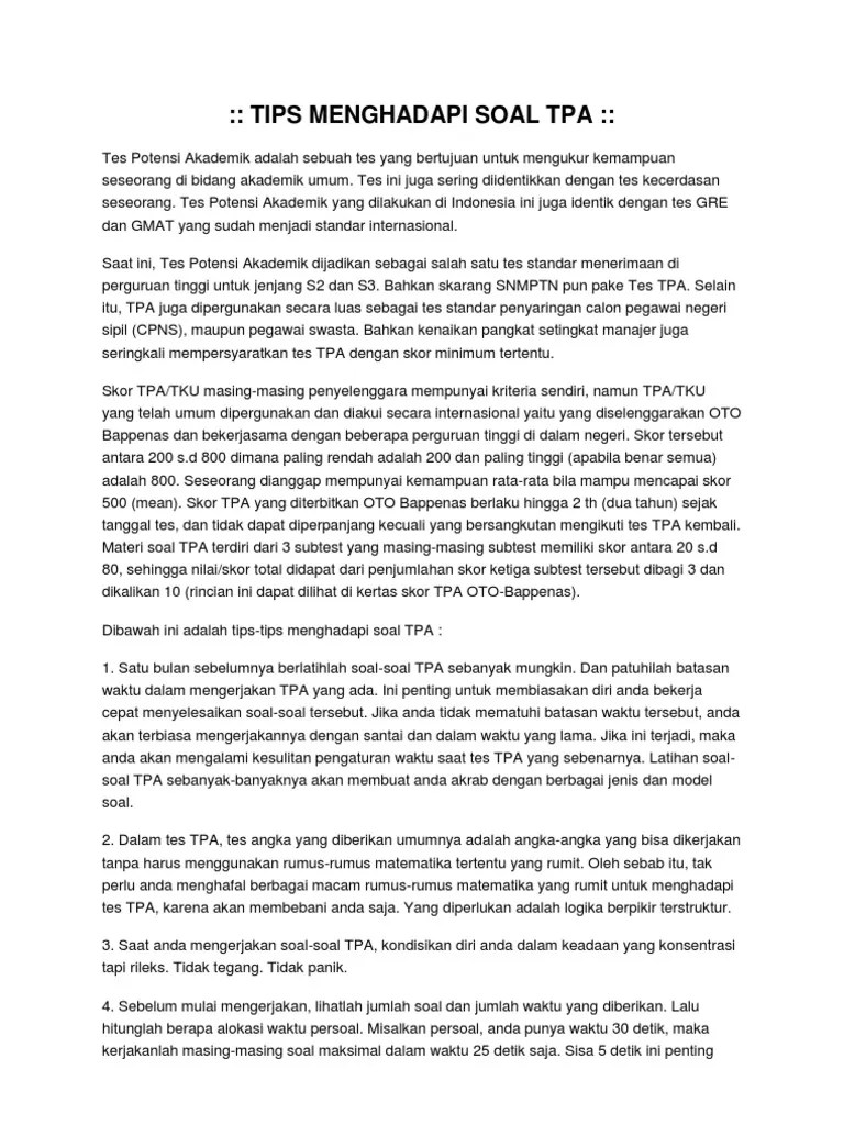 Anda dapat belajar matematika cepat dari mana saja, kapan saja, . Tips Menghadapi Soal Tpa Pdf