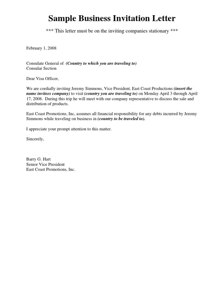 Sample Business Invitation Letter
