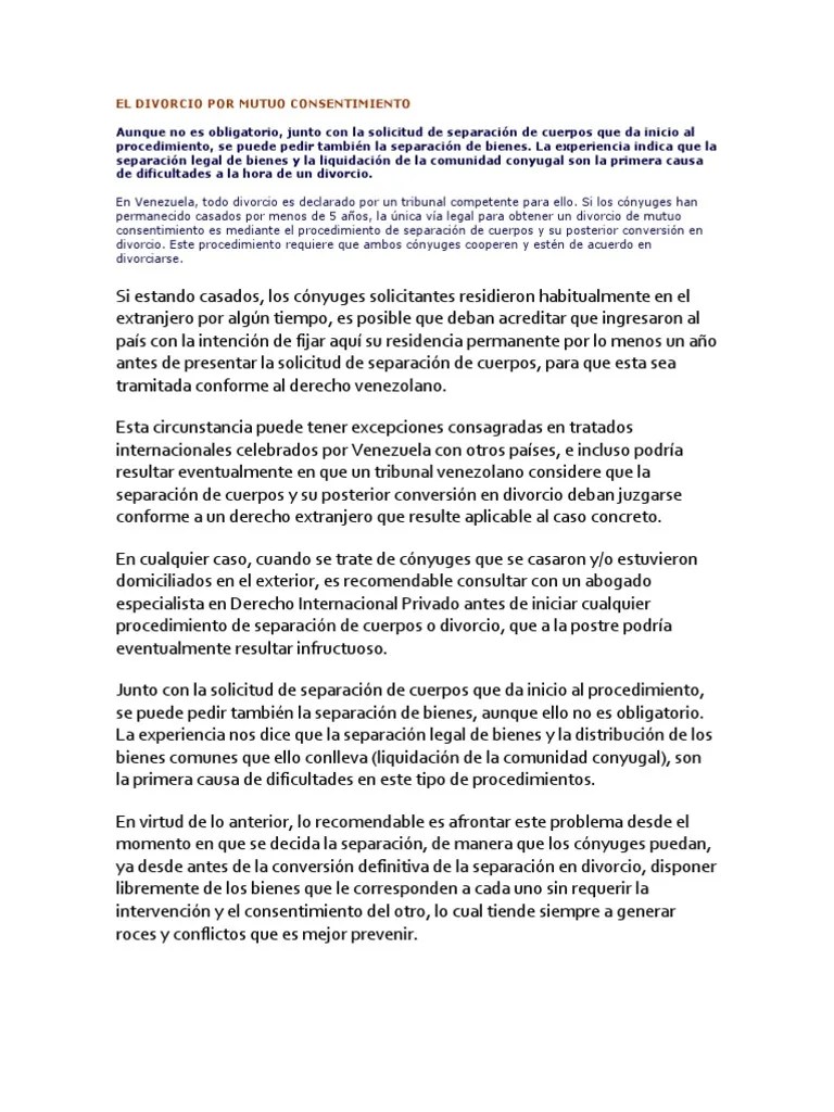El Divorcio Por Mutuo Consentimiento | PDF | Divorcio | Propiedad