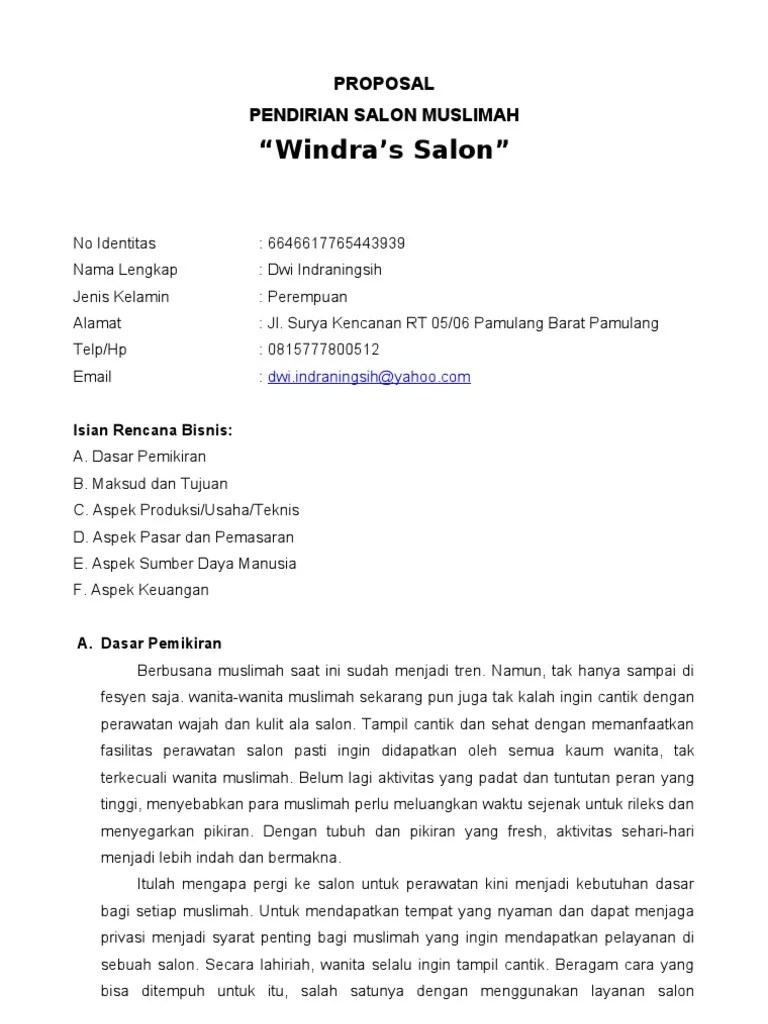Contoh proposal usaha butik proposal pendirian usaha butik muslimaha oleh 1. Proposal Pendirian Salon Muslimah Windra S Salon Pdf