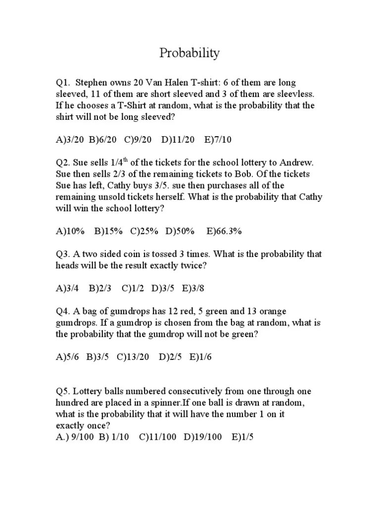 Probability Questions | PDF | Probability | Teaching Mathematics