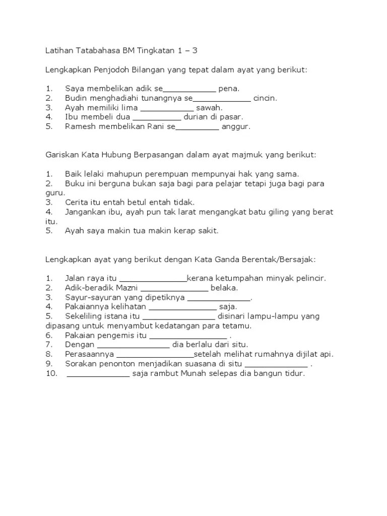 Latihan karangan bahasa melayu tingkatan 1. Latihan Tatabahasa Bm Tingkatan 1 Pdf