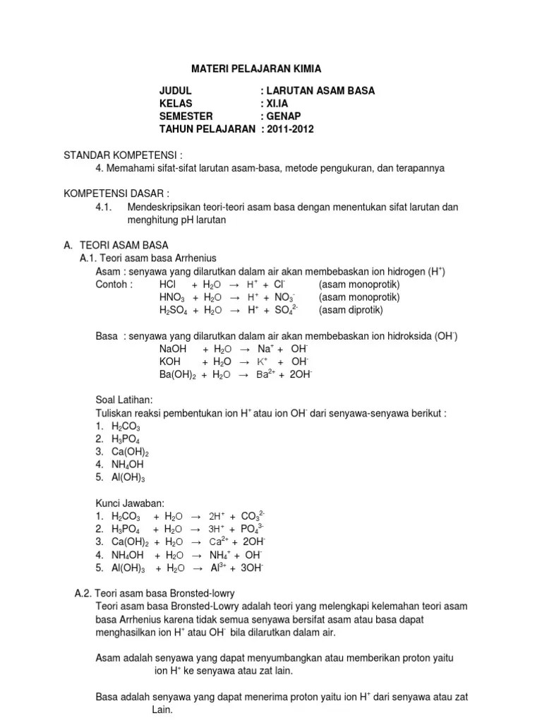 45 Latihan Soal Asam Basa Pilihan Ganda Dan Jawabannya Jempol Kimia Soal Soal Essay Asam Basa Kelas 11.