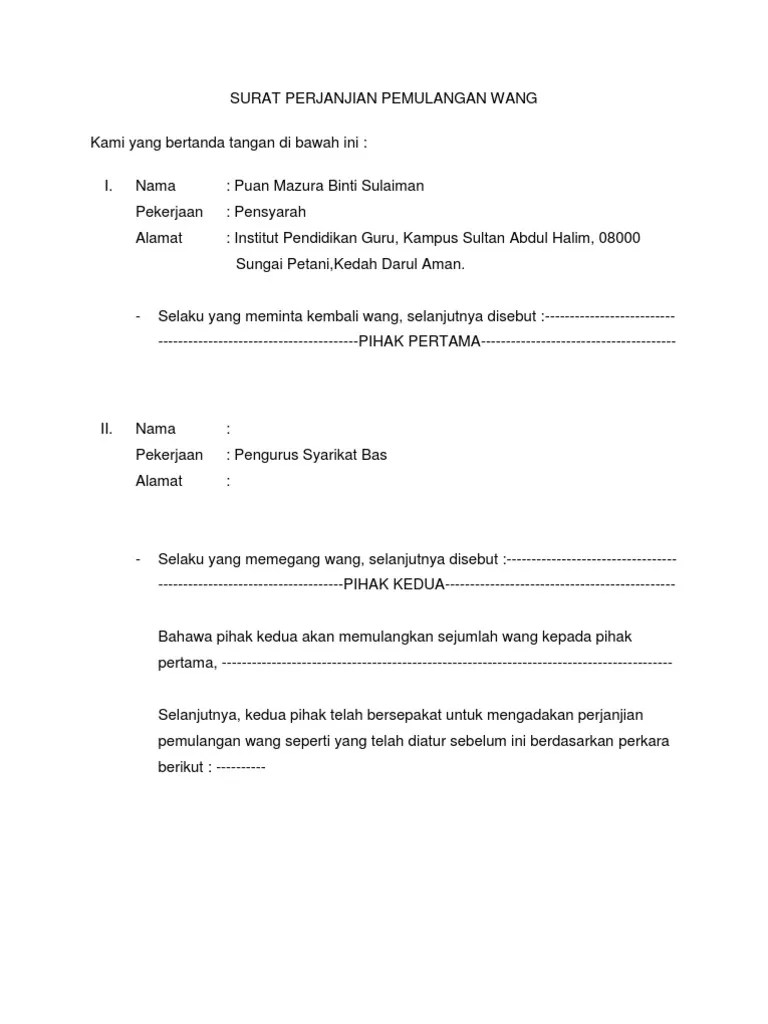Pemulangan contoh surat refund duit. Contoh Surat Pemulangan Wang Deposit