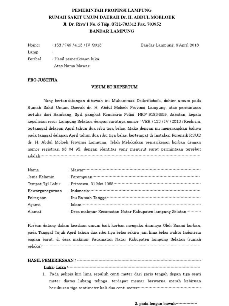 Contoh Surat Visum Et Repertum Kumpulan Contoh Surat Dan Soal Terlengkap 