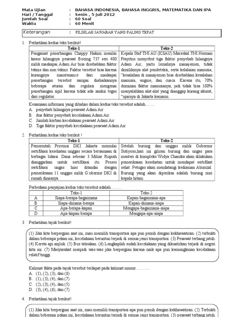 Soal tes bahasa inggris masuk smp 84 wondershare dr fone gratuit avec code d. Soal Tes Masuk B Inggris Dan Jawaban Pdf Jawabanku Id