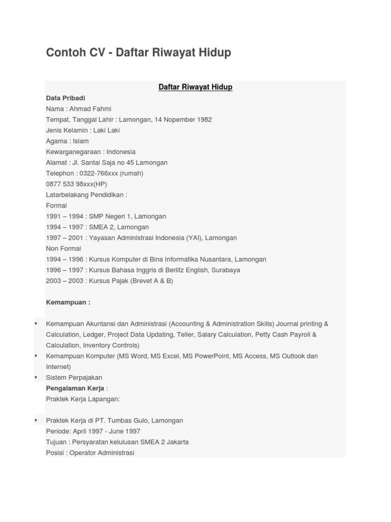 Alamat lengkap perusahaan · 3. Contoh Cv Lamaran Kerja Pdf