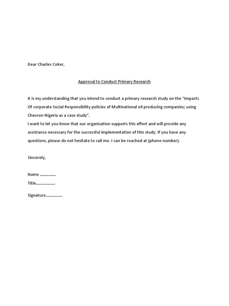 Conducting salary research should help put you in the driver's seat on your way to succ. Approval Letter To Conduct Research In Company Permission Request Letter For Data Collection For Research Purshology