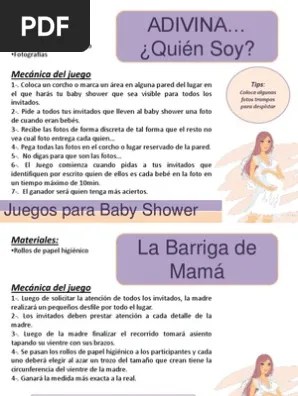 Dentro de un baby shower es muy tradicional realizar juegos con retos, pruebas y penitencias, donde todos los invitados participan de muy . Juegos Para Baby Shower Pdf Papel Ocio